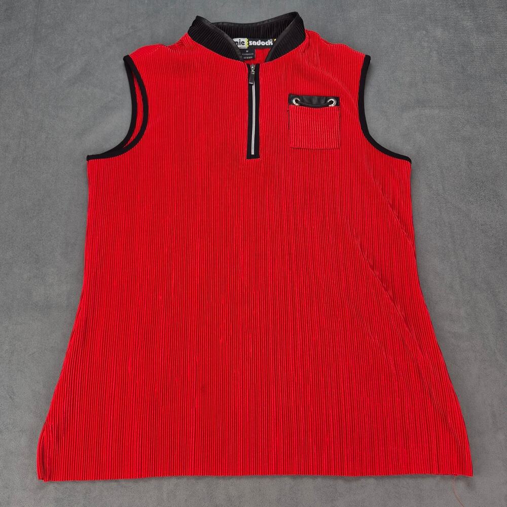 Jamie Sadock Ribbed Sleeveless Golf 1/4 Zip Top Shirt Womens Red M